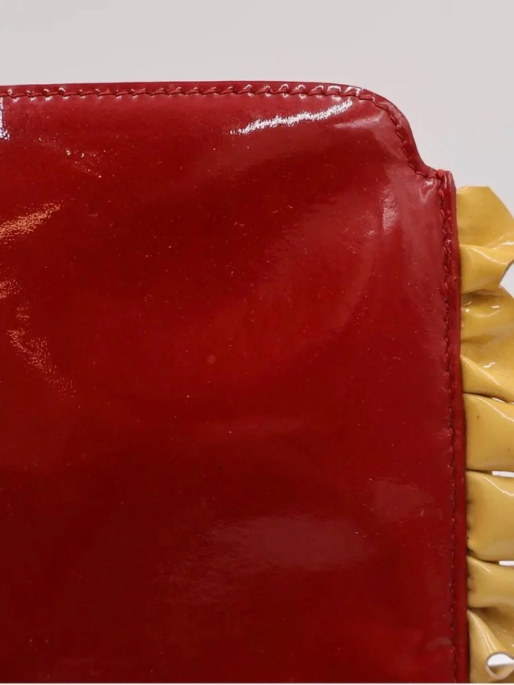 Miu Miu Burgundy Patent Leather Ruffle-Trim bag
